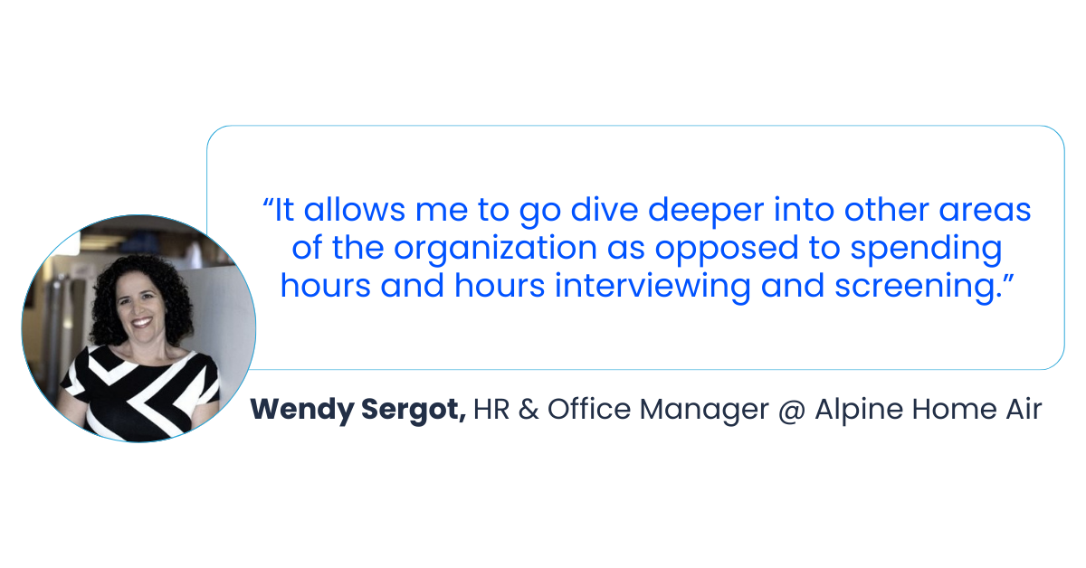 A quote from HR manager Wendy Sergot at Alpine Home Air about HeyMilo