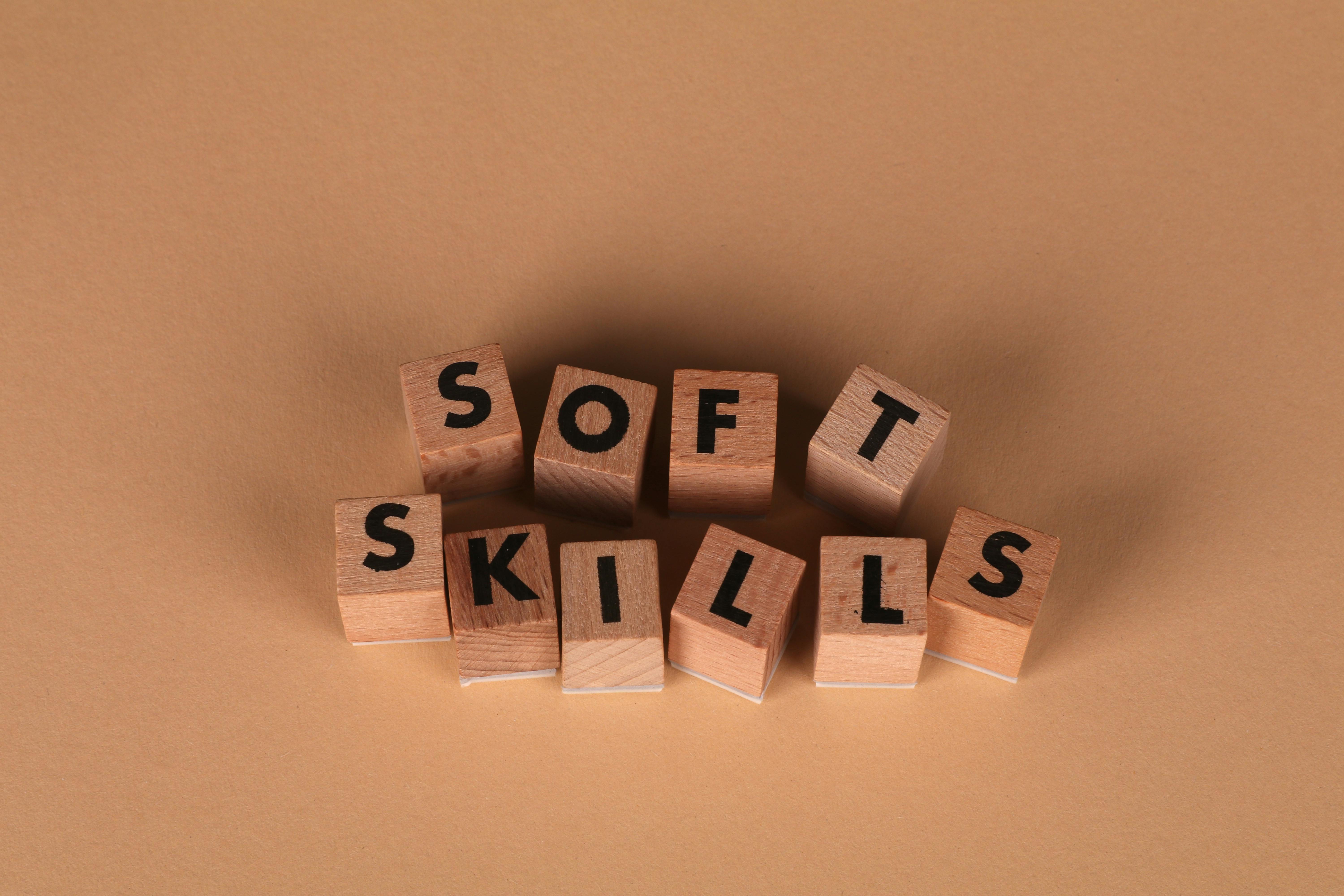 Wooden blocks displaying soft skills concept